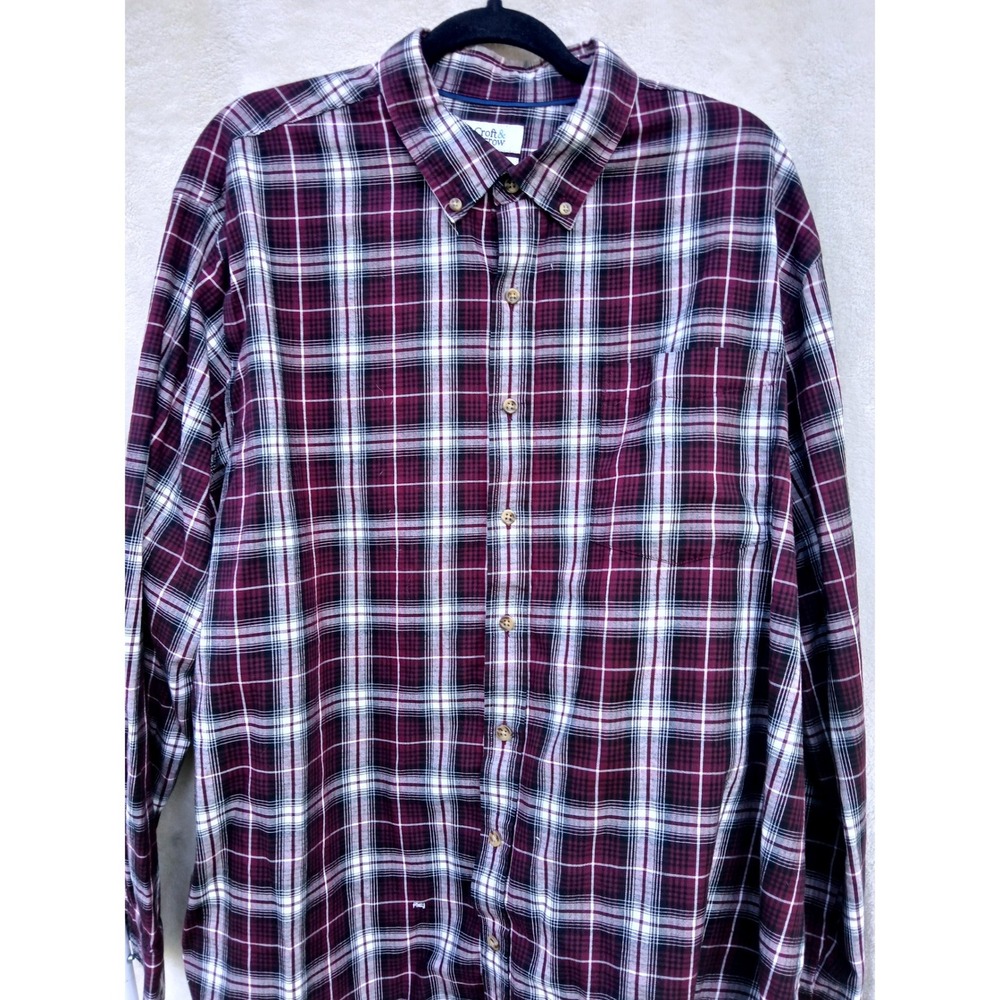 Mens Plaid‎ Burgandy Button Down Croft & Barrow XXL Easy Care Long Sleeve